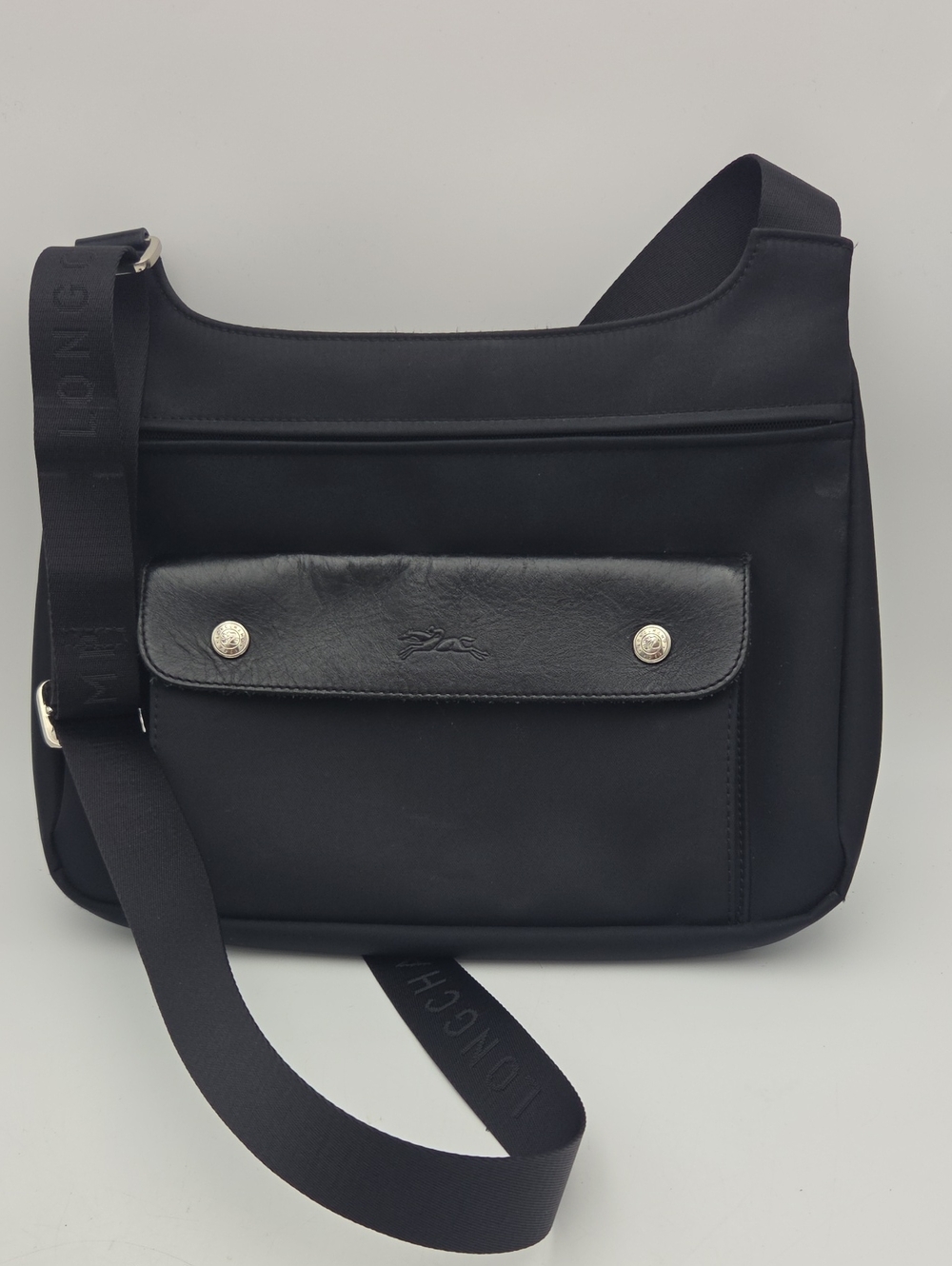 Longchamp Planetes Black Nylon & Leather Crossbody Bag